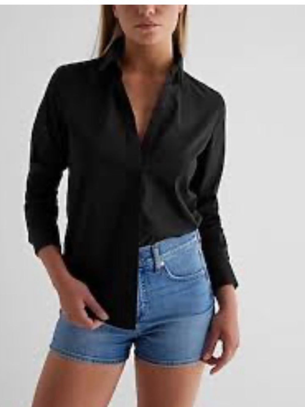 Express The City Shirt Black Button Down Blouse XS